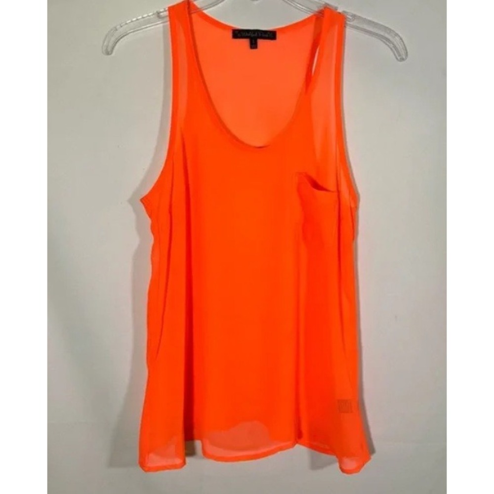 Wishful Park Sheer Sleeveless Lightweight Top Neon‎ Orange Glow Party Womens S